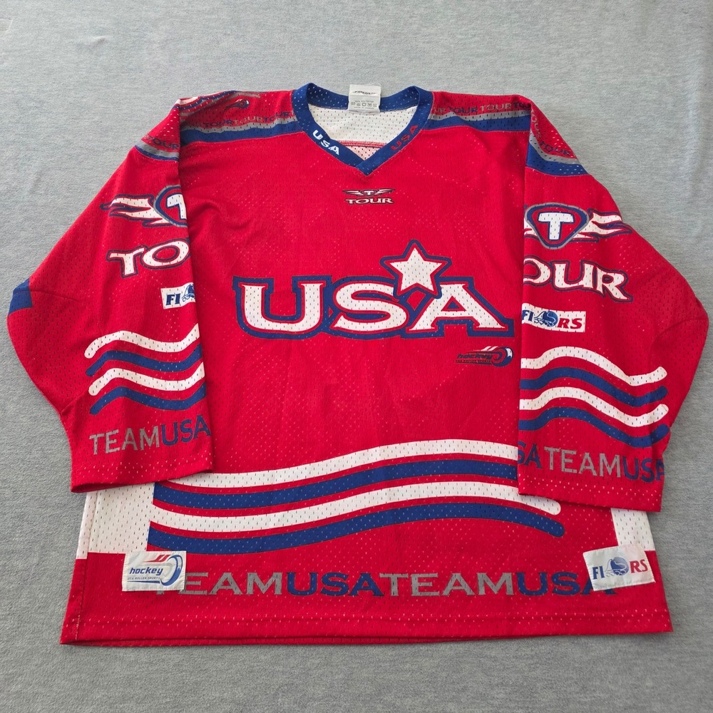Tour Team USA Roller Hockey Jersey Mens Large Red White Blue Vintage Made Canada